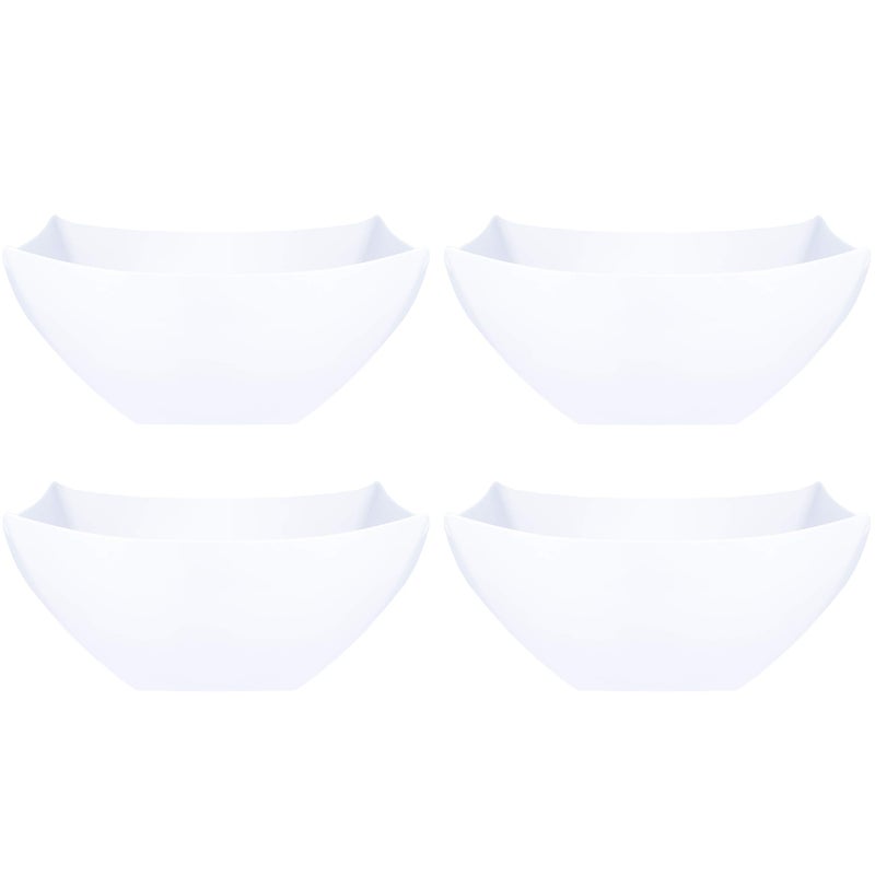 PLASTICPRO Disposable Square Serving Bowls, Party Snack or Salad Bowl, Plastic Clear or White Pack of 4 (8 OUNCE, White) - Image 1